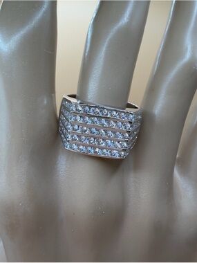 Silver-Tone Multi-Row Cubic Zirconia Statement Ring - Silver